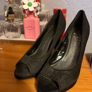 George Sparkling Black Peep-Toe Heels